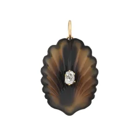 Victorian 14kt Carved Agate   Diamond Seashell Pendant