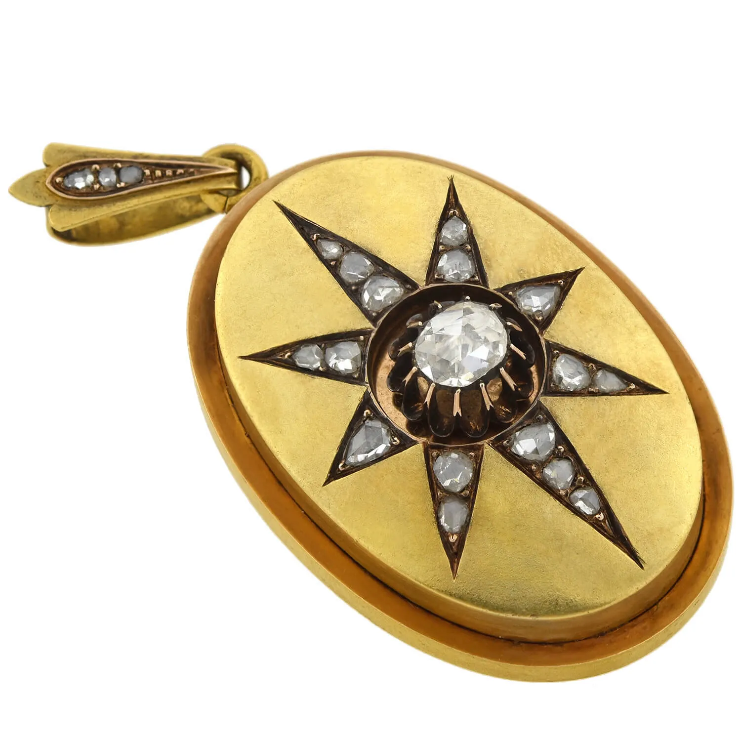 Victorian 18kt Rose Cut Diamond Starburst Locket 1.25ctw