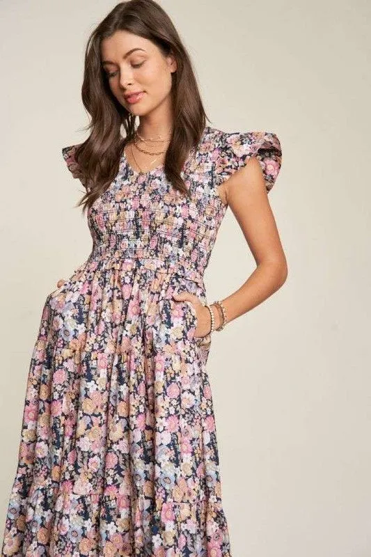 Vintage Garden Floral Midi Dress