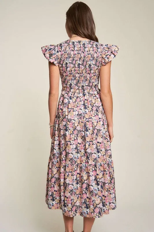 Vintage Garden Floral Midi Dress