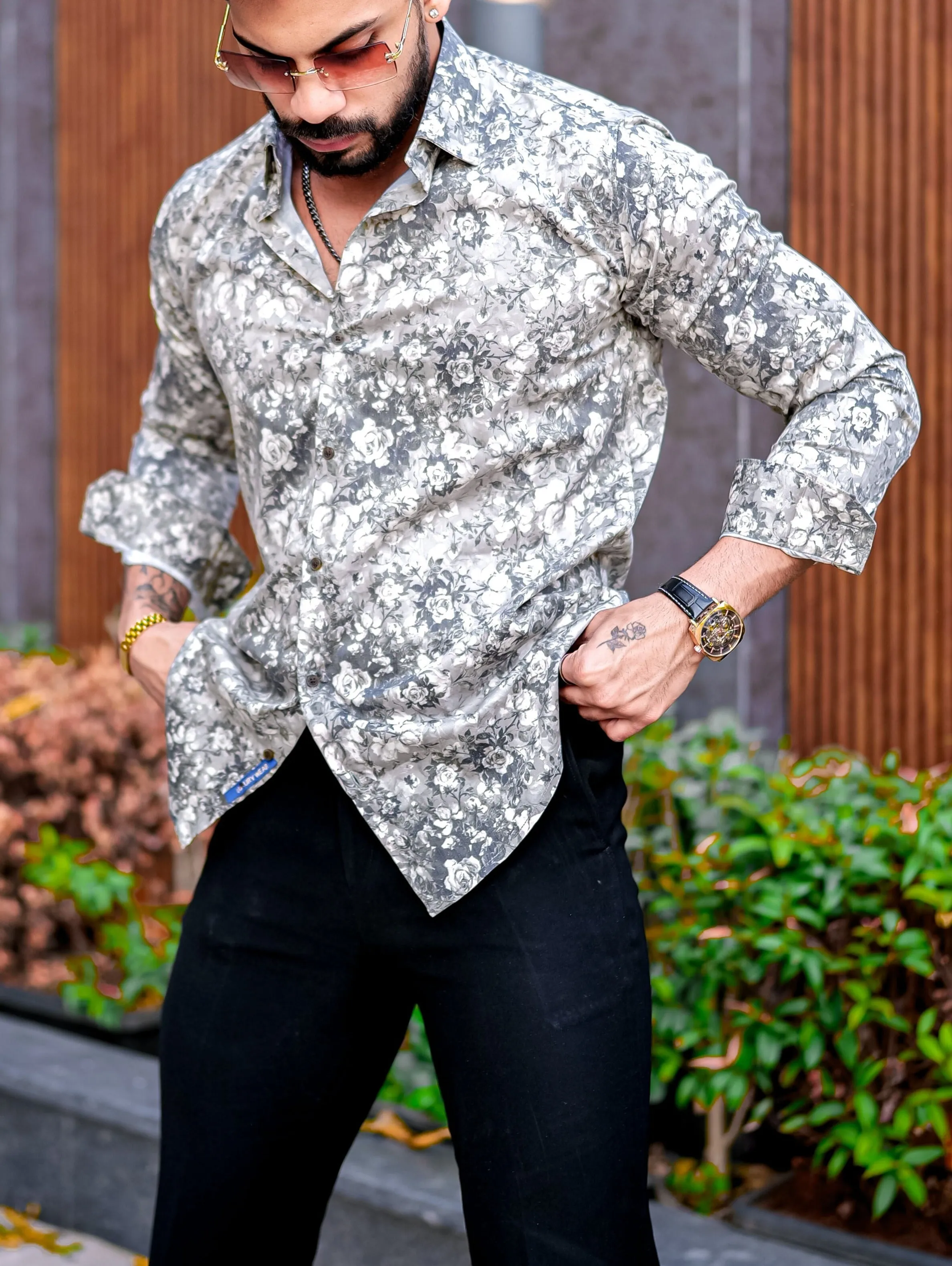 VOZIA Spire Floral Printed Button-Up Men's Shirt