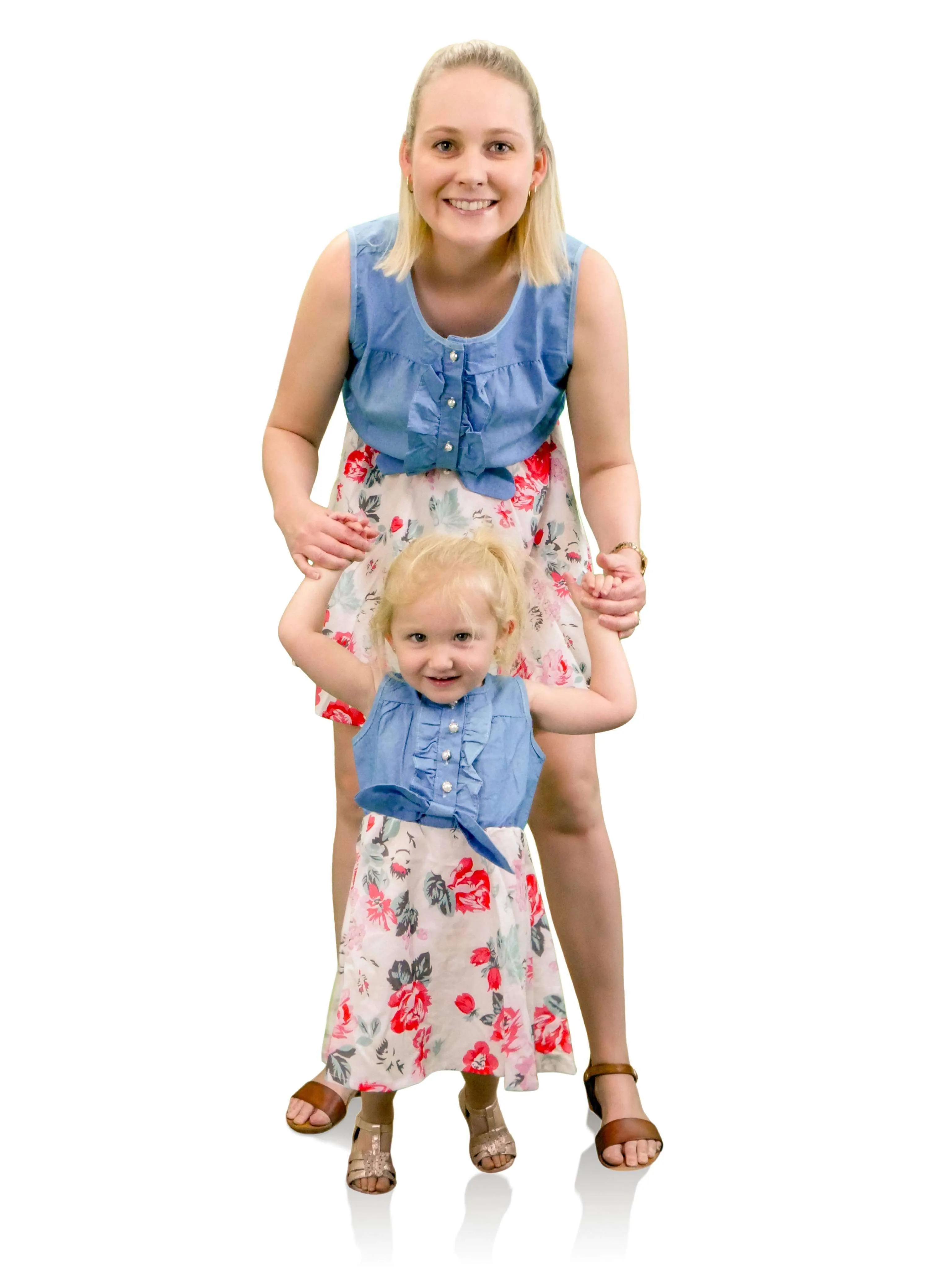 Women's Blue Sleeveless Floral Dress - Matching Mummy and Me