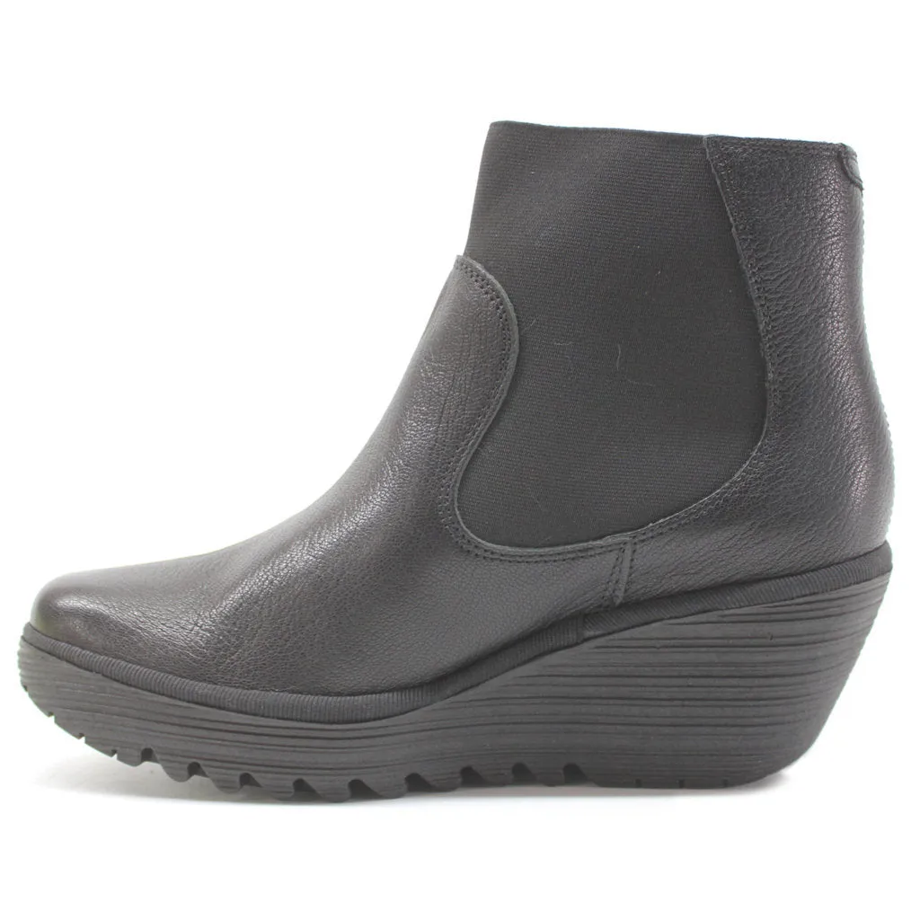 Yade398Fly Leather Women's Wedge Heel Chelsea Boots