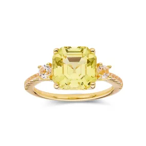 Yellow Sapphire Asscher Cut Three Stone Ring