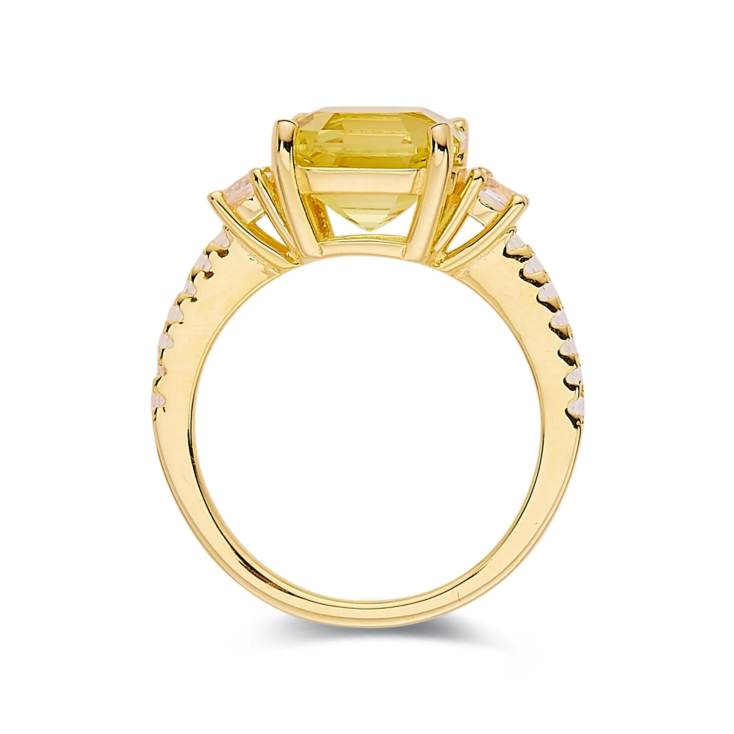 Yellow Sapphire Asscher Cut Three Stone Ring