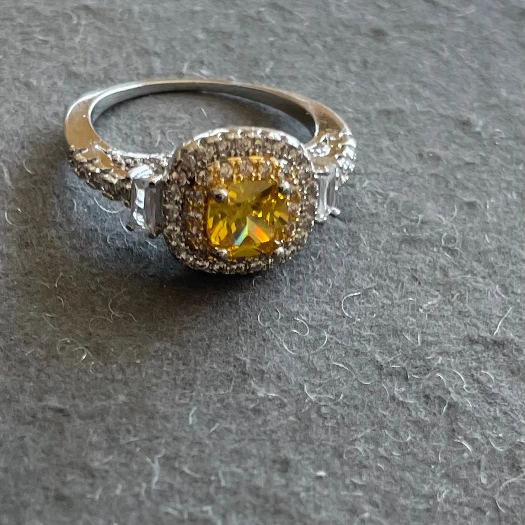 Yellow Topaz Look Filigree Elegant Cocktail Ring, Size 8